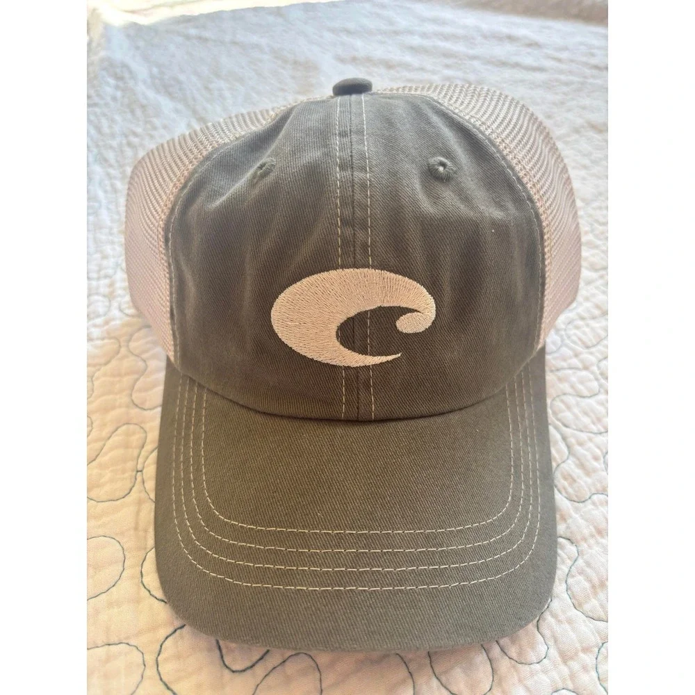 Costa Del Mar Mens Trucker Hat Olive Green Mesh Back Adjustable Fishing Cap